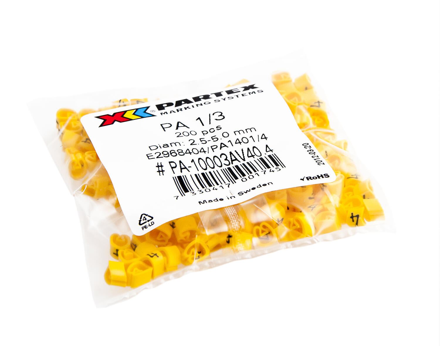 Suljetut johdinmerkit PA1 pussi