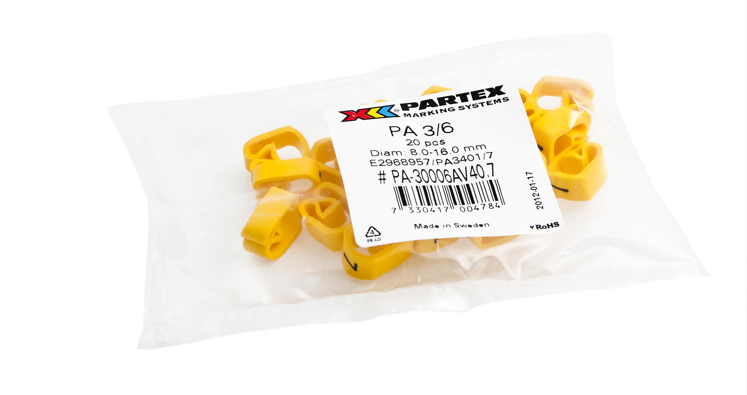 Suljetut johdinmerkit PA3 pussi