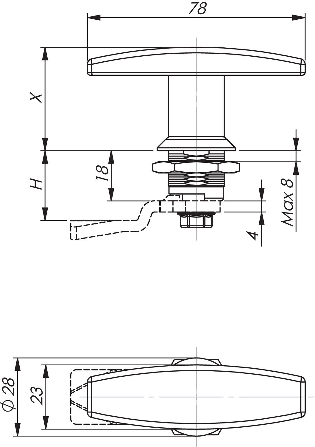 T-kahva ruostumaton teräs mitat