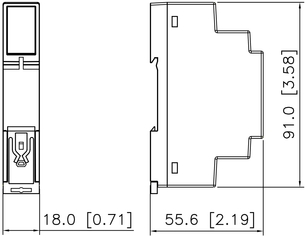 Teholähde 90-264VAC/24VDC, 10W/0,42A, mittakuva
