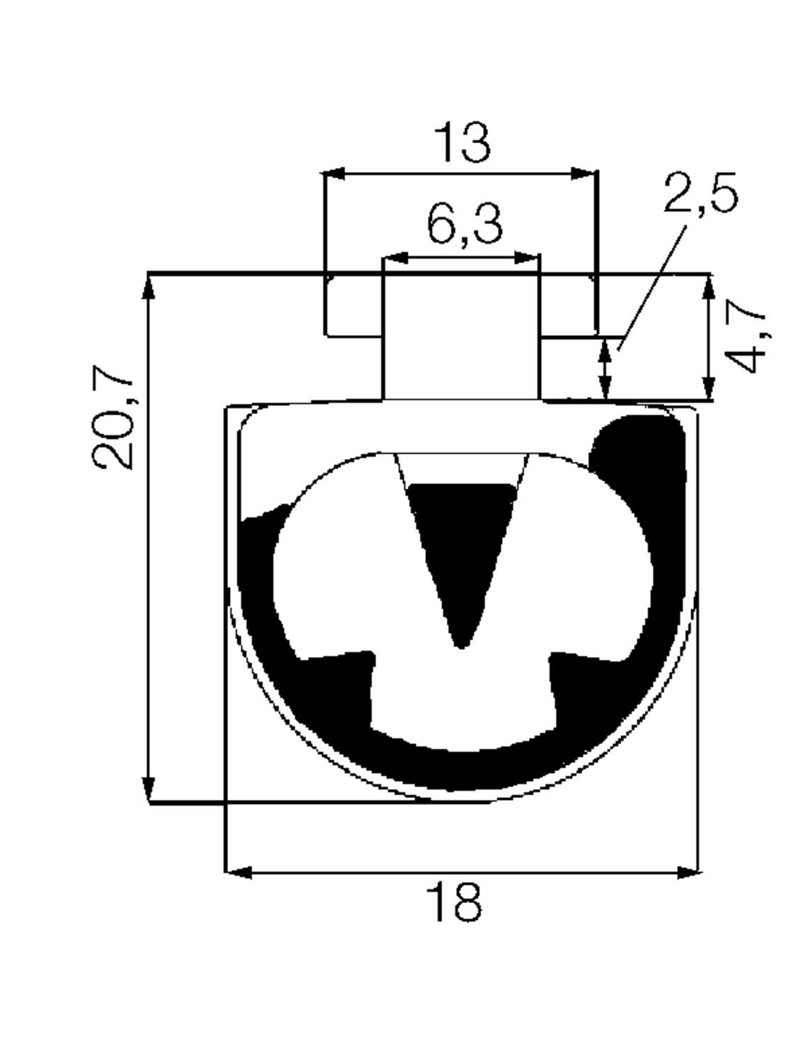 Turvareunaprofiili 21 mm, tekninen kuva
