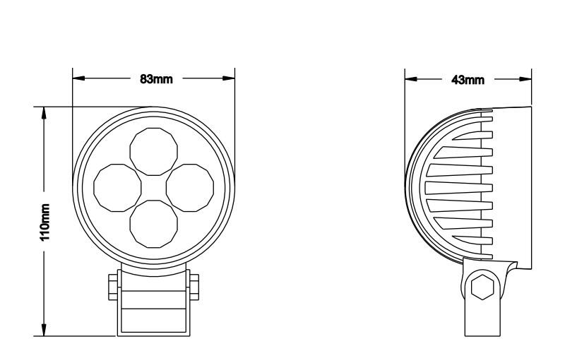 Työvalo pyöreä 600 lm mittakuva