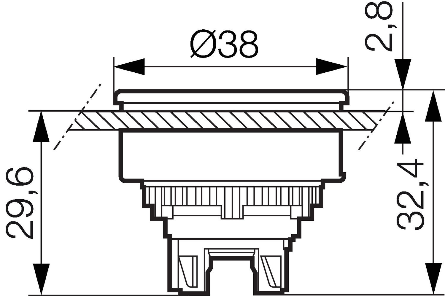 Upotettava painike mitat