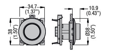 Upotettavat ulkonevat painikkeet mittakuva