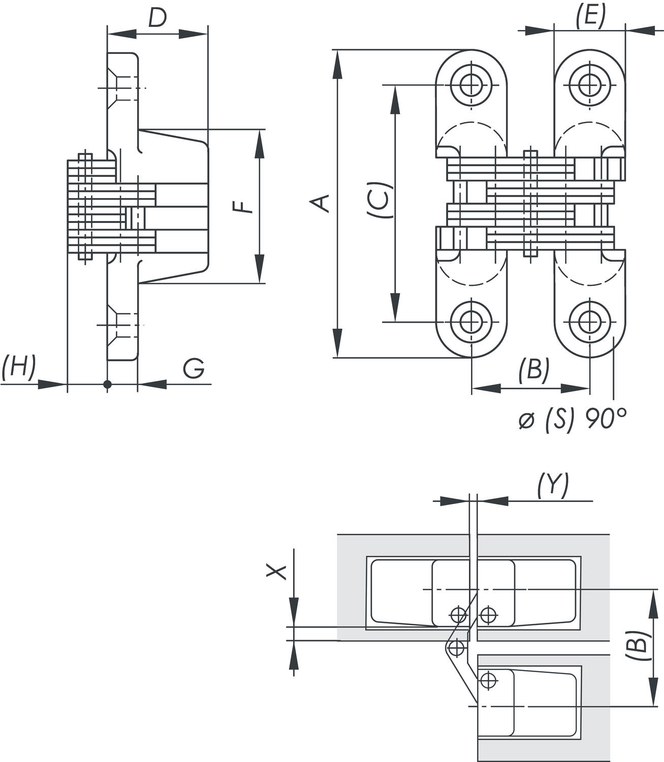 Upotettu sarana avautumiskulma 180° mitat