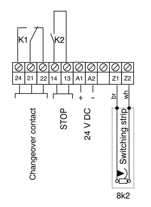 V-vahvistin 230 V DC, kytkentäkuva