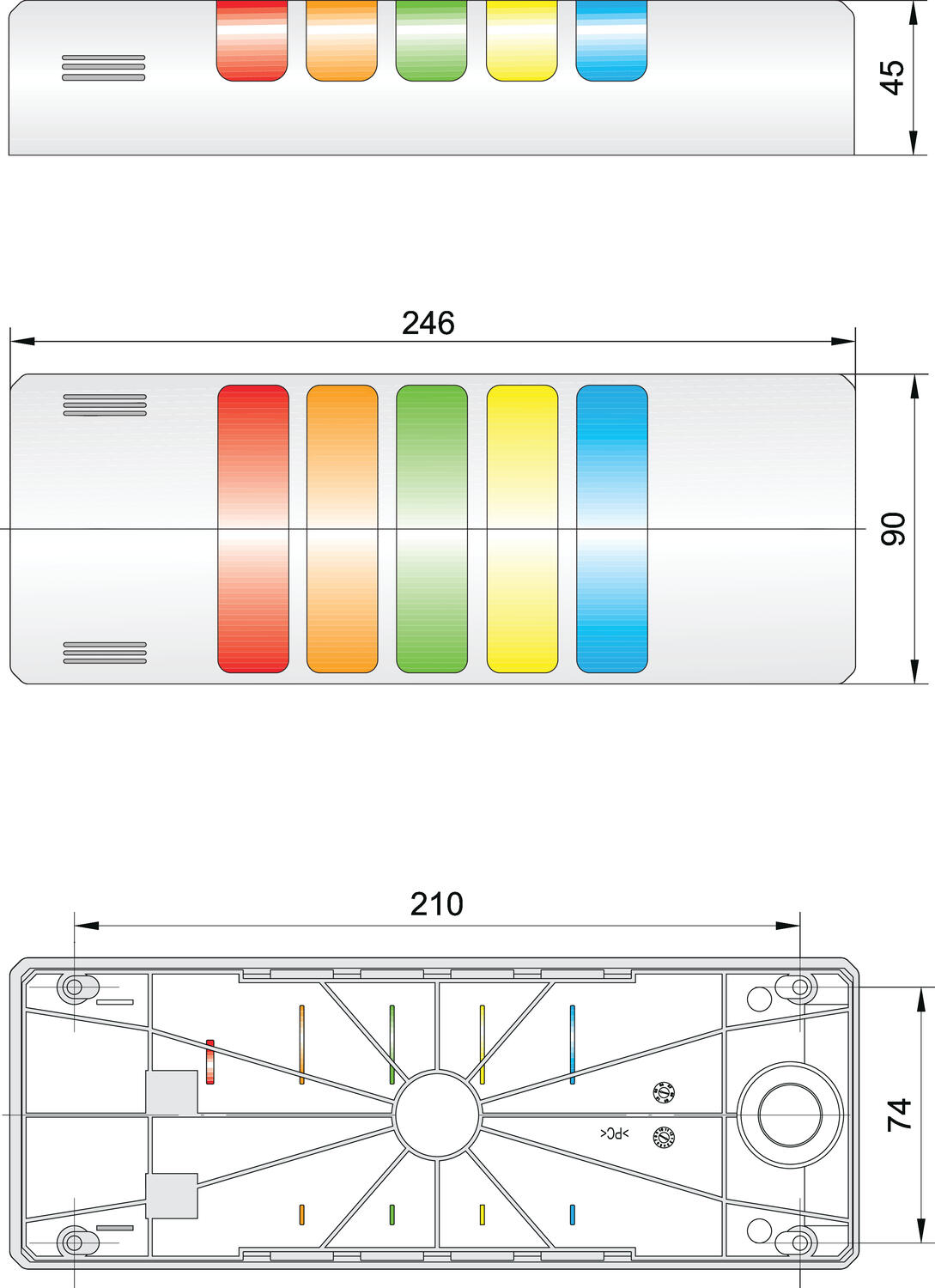 Valomasto HalfDome 90 mm mitat tekninen piirustus