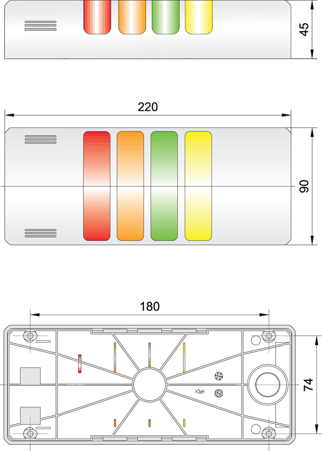 Valomasto HalfDome 90 mm mitat tekninen piirustus