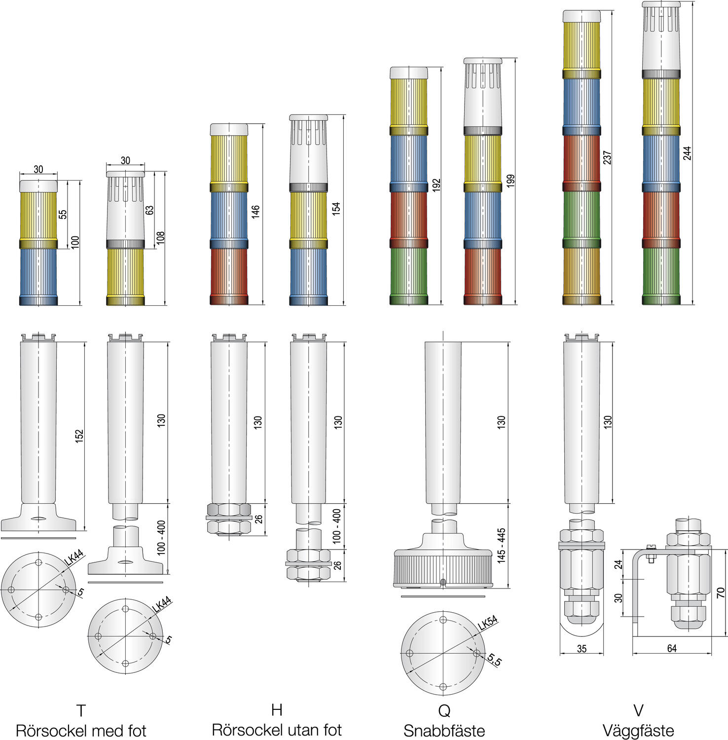 Valomasto ModulCompact 30 mm mitat