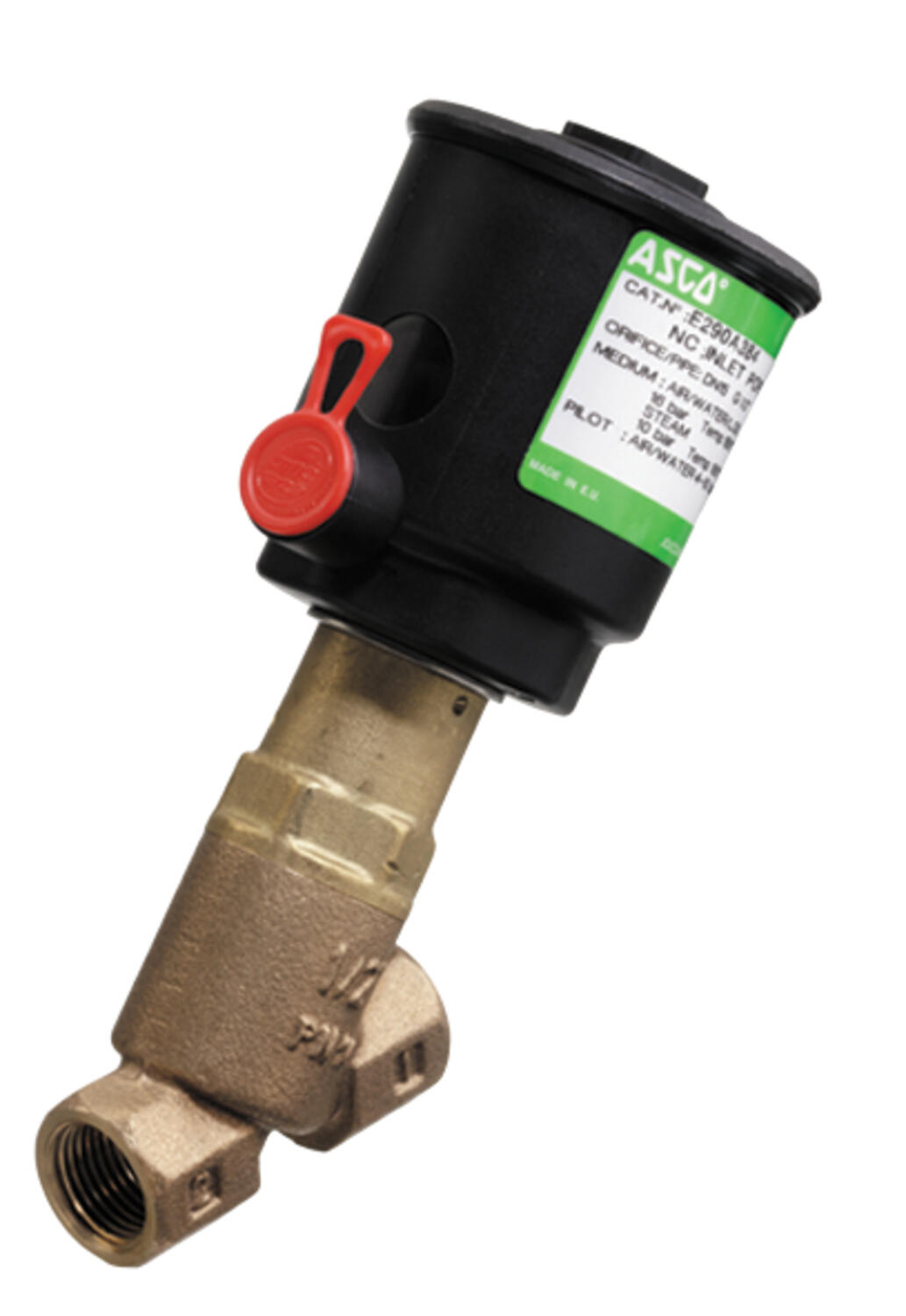 Vinoistukkaventtiili 2/2 NC 1/2", Ø15 mm, bronssia