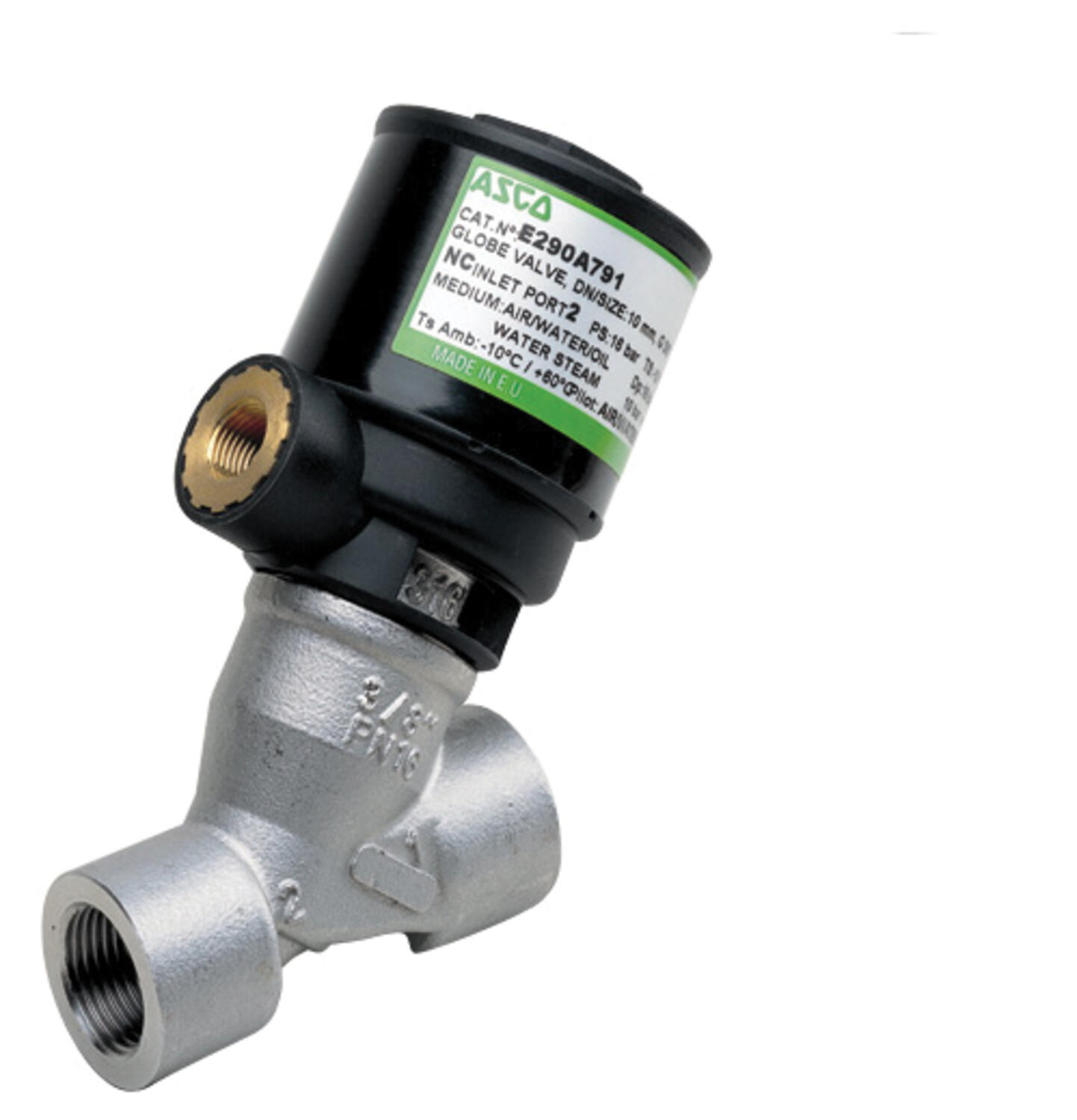 Vinoistukkaventtiili 2/2 NC 3/8", "mini", Ø10 mm, rosteria