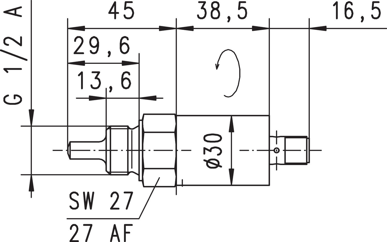 Virtausanturi analogia ulostulolla ja kytkintiedolla, mitat