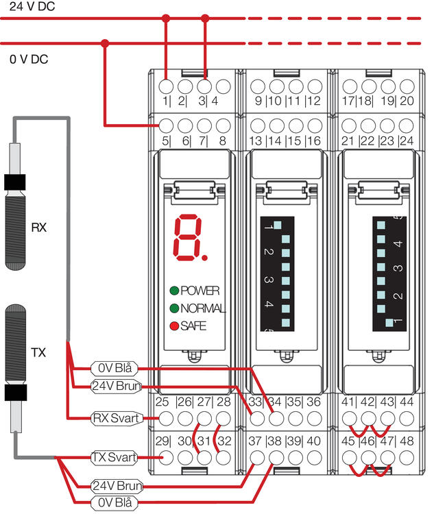 Yhden turvavalokennoparin kytkentä