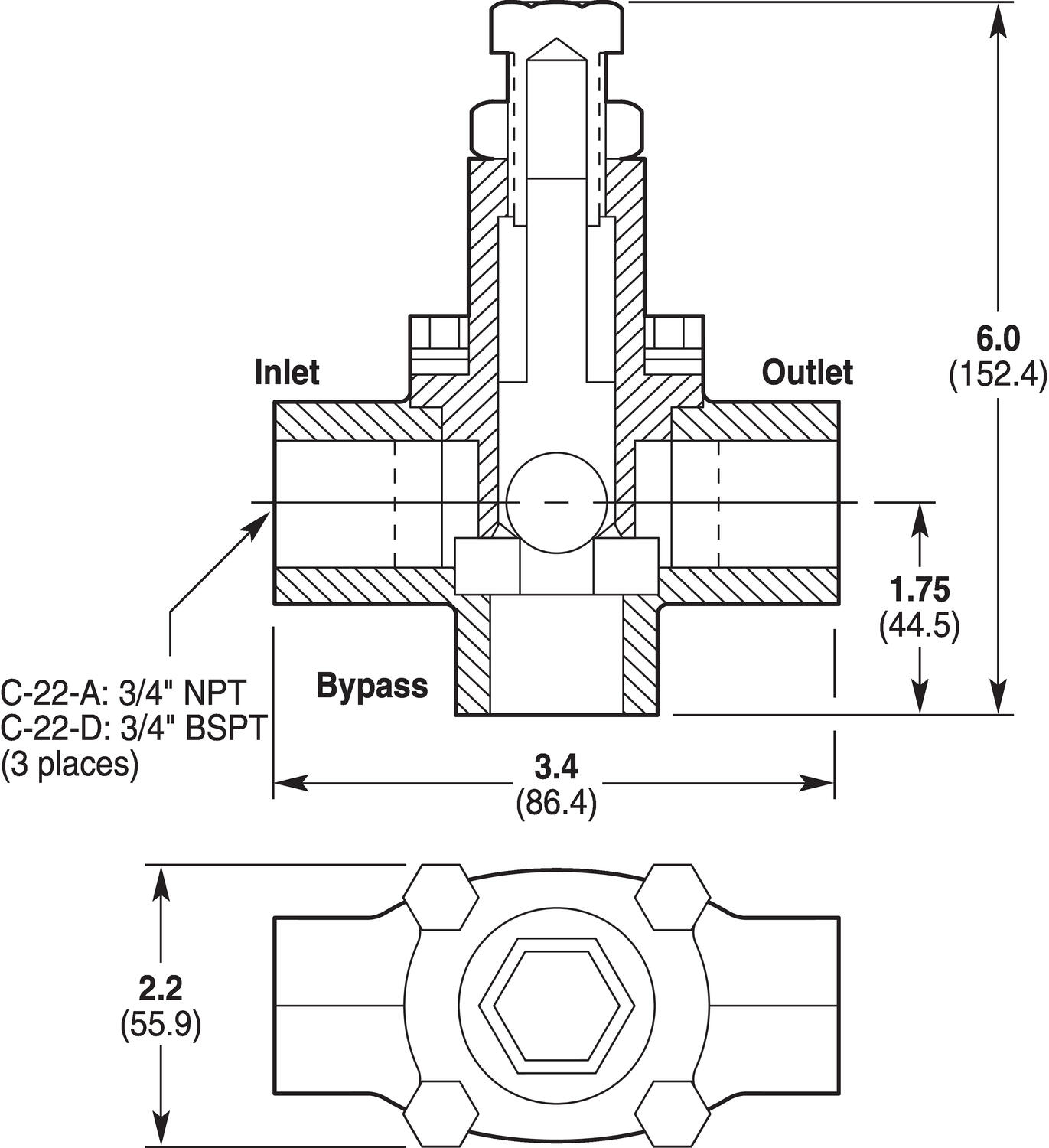 Ylipaineventtiili mittakuva 2